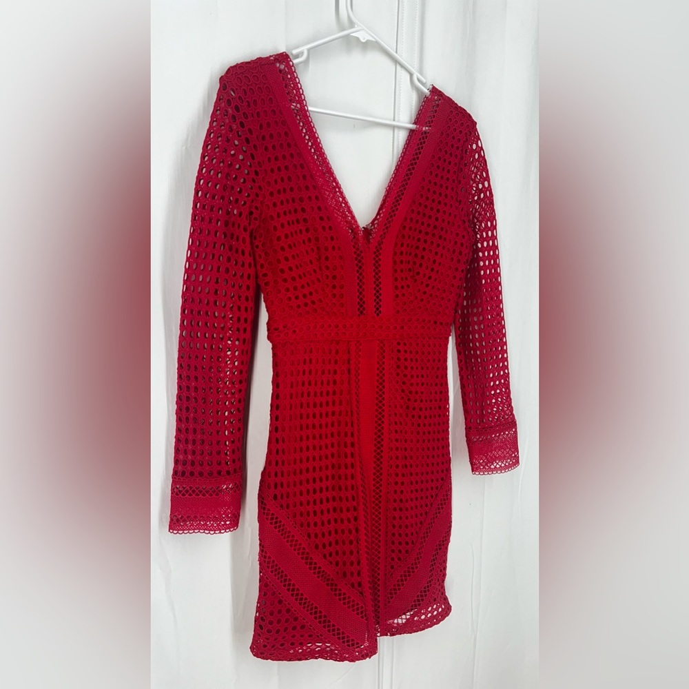 Astr The Label Mesh Body-Con Red Dress women’s size S - Picture 3 of 11